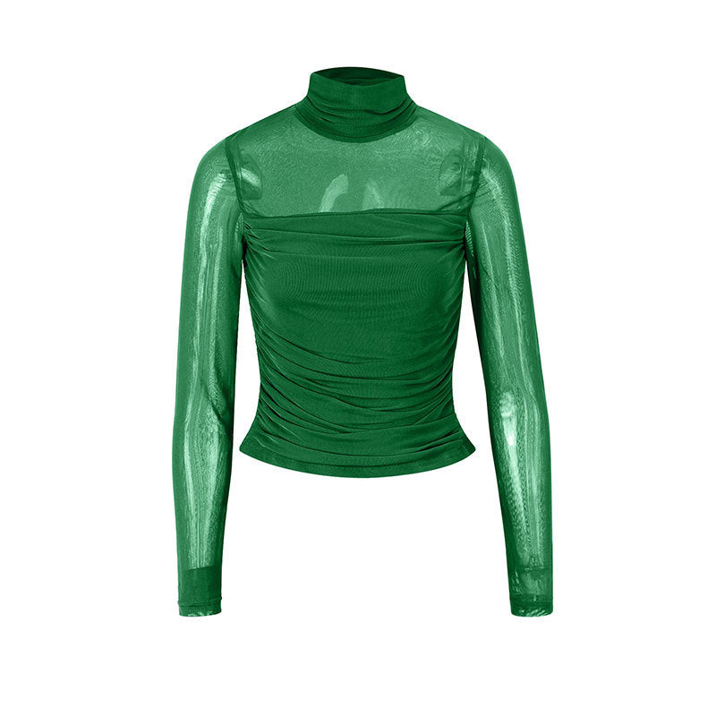 Damen Langarmshirt mit eleganter Raffung und transparentem Design