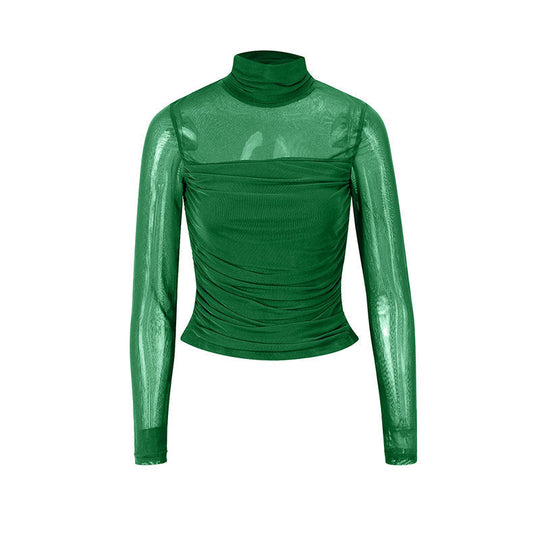 Damen Langarmshirt mit eleganter Raffung und transparentem Design