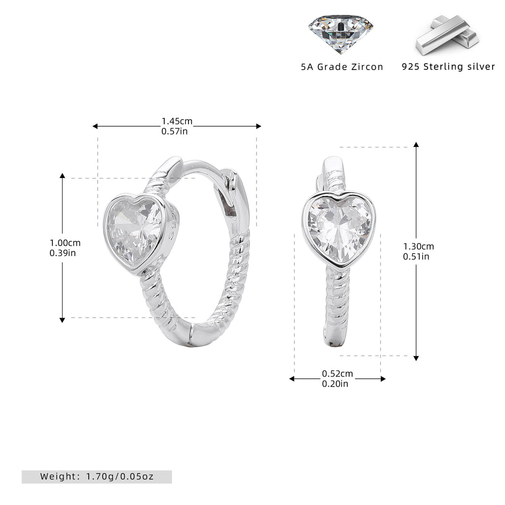 Damen Creolen mit herzförmigen Zirkon-Anhängern aus 925 Sterling Silber Shop Nory