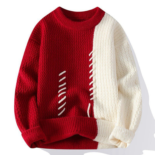 Unisex strukturierter Oversize-Strickpullover mit Zopfmuster und dekorativer Steppnaht Shop Nory