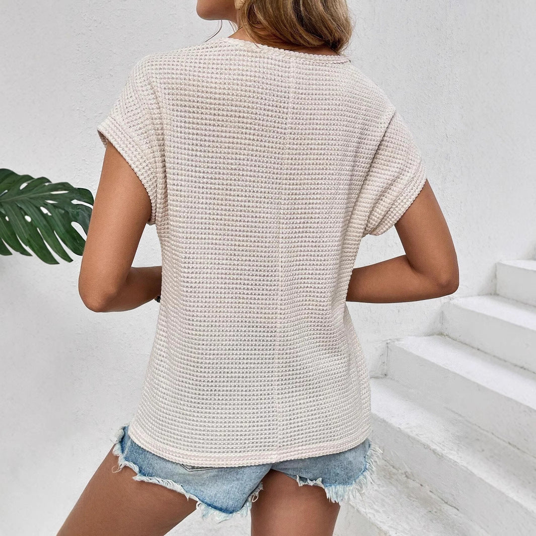 Damen Kurzärmliges Spitzencrochet-Top mit strukturierter Waffelstrick-Front Shop Nory