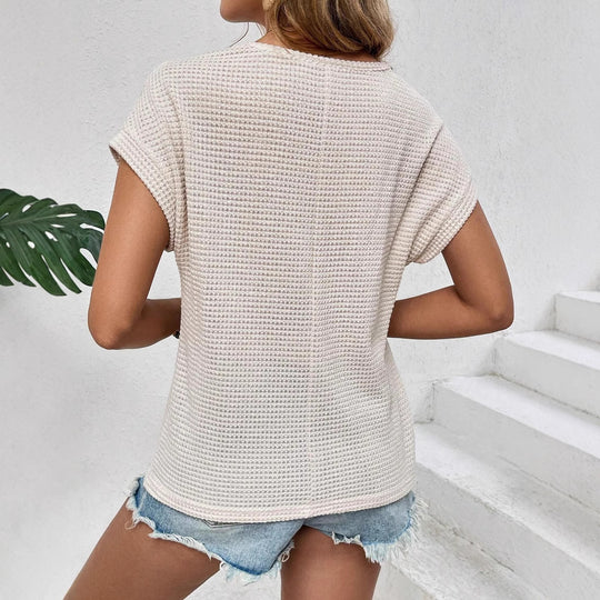 Damen Kurzärmliges Spitzencrochet-Top mit strukturierter Waffelstrick-Front Shop Nory