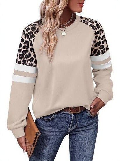 Damen Sweatshirt mit Raglanärmeln, Leo‑Print und Kontraststreifen Shop Nory
