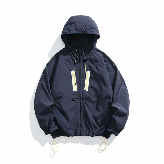 Unisex Technische Kapuzen‑Windjacke im Boxy‑Cut mit vertikalen Brustreißverschlüssen und Kordelzugsaum Shop Nory