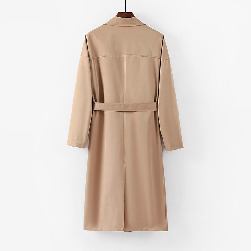 Damen Longline Trenchcoat mit Taillengürtel und fallendem Revers Shop Nory