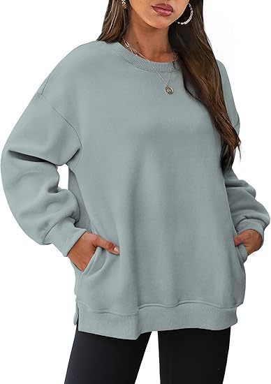Damen nan lässiger Oversize-Sweatpullover mit seitlichen Eingrifftaschen, geripptem Saum und überschnittener Schulter Shop Nory