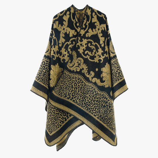 Damen Jacquard‑Wollmix Capeponcho mit Barock‑ und Animalmuster Shop Nory