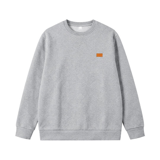 Unisex Texturierter Baumwoll-Crewneck-Sweatshirt mit Rautenstruktur und Lederpatch Shop Nory