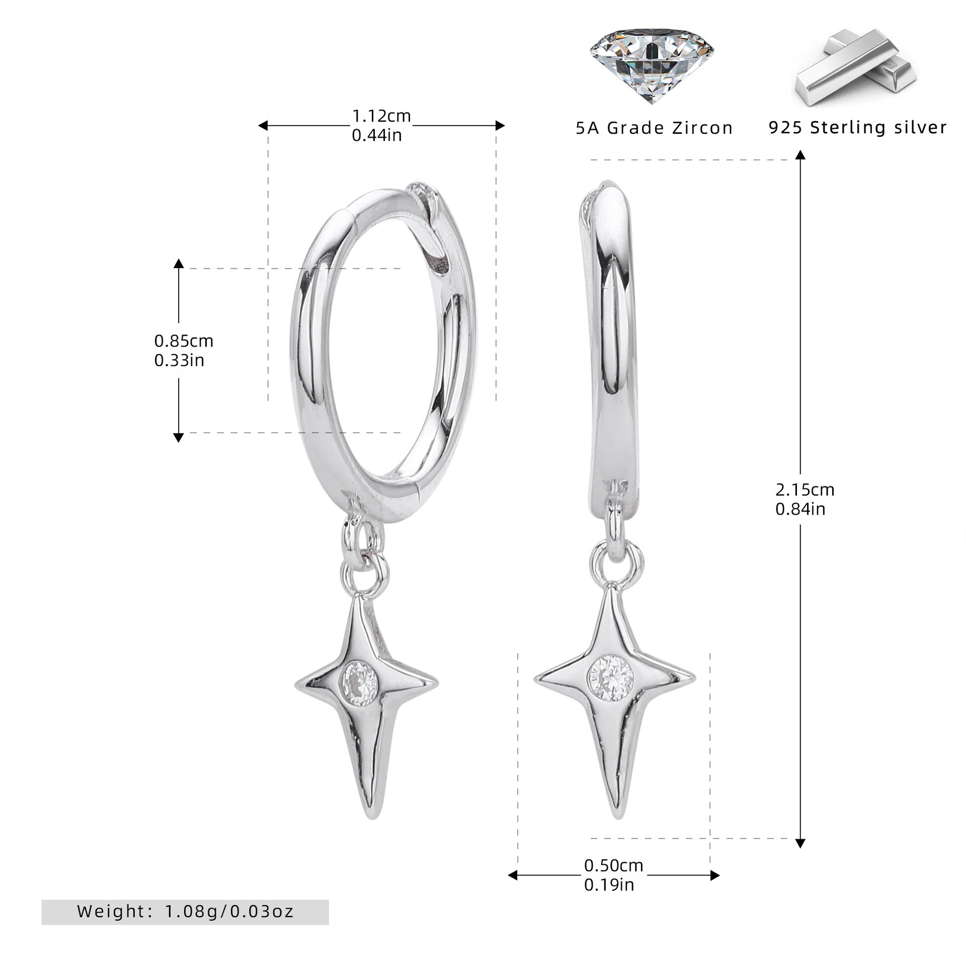 Damen Ohrhänger mit funkelndem Zirkonmotiv aus 925 Sterling Silber Shop Nory