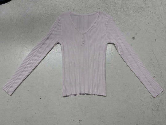 Damen nan feinstrukturierter Rippstrick-Longsleeve mit V-Ausschnitt, Henley-Knopfleiste und taillierter Passform Shop Nory