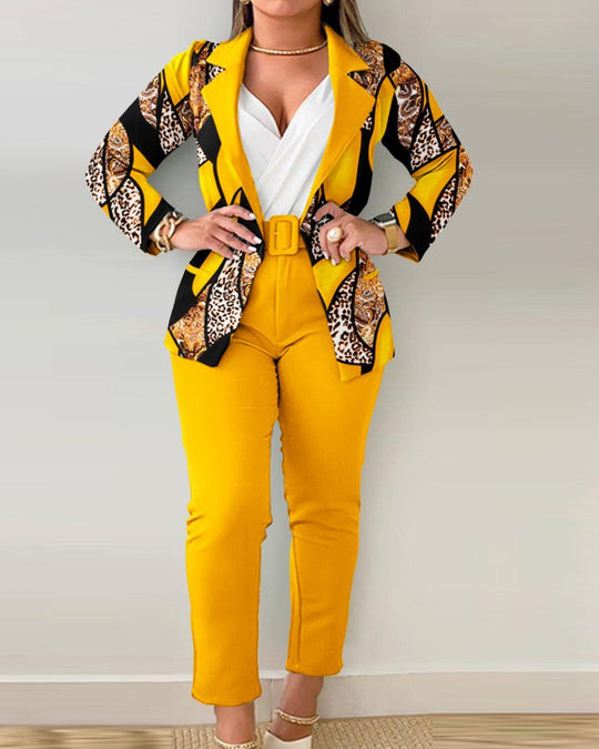 Damen Blazer-Set mit figurbetontem Schnitt und modischem Leopardenmuster Shopnory