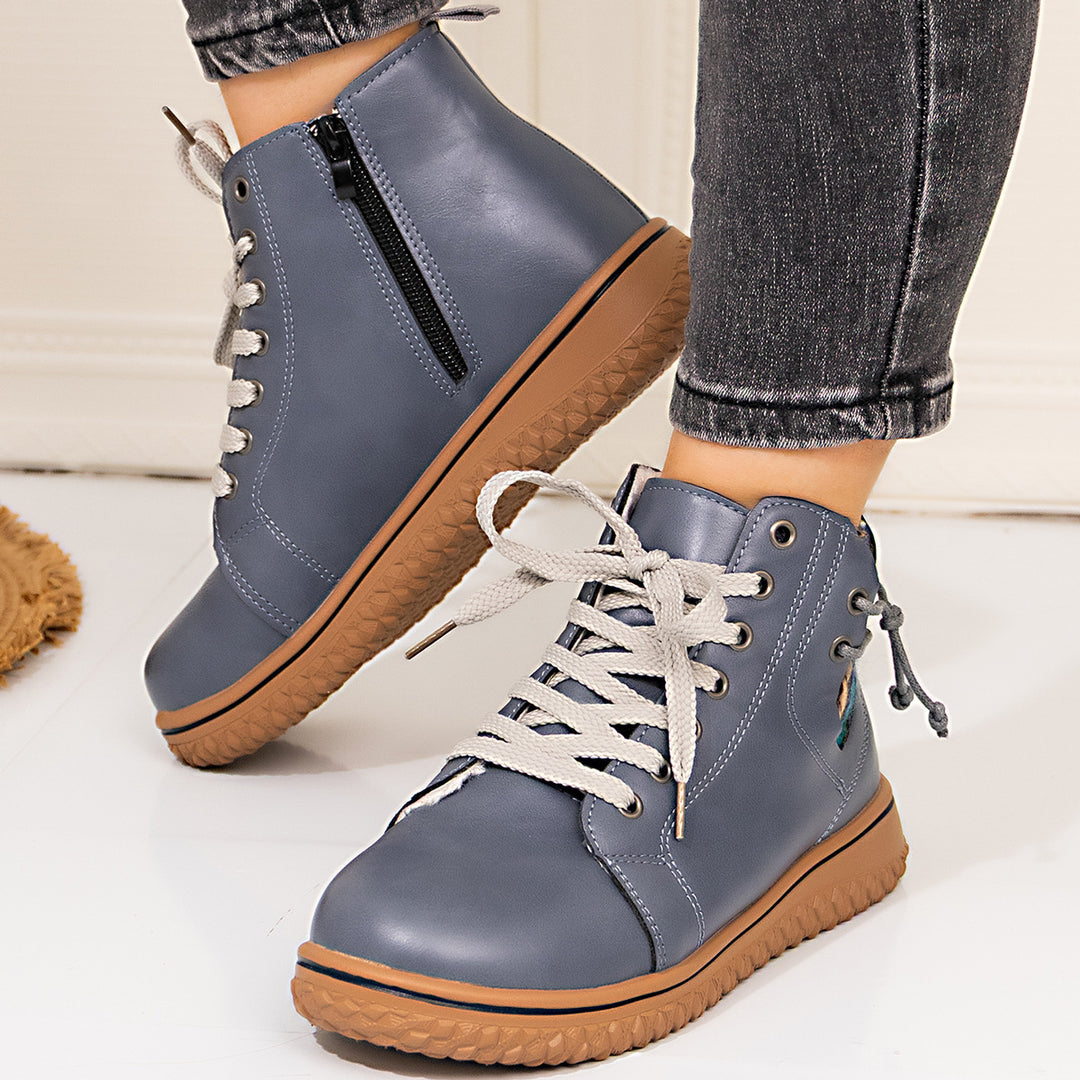 Damen gefütterte Schnür-Stiefelette mit seitlichem Reißverschluss und profilierter Gummisohle Shop Nory