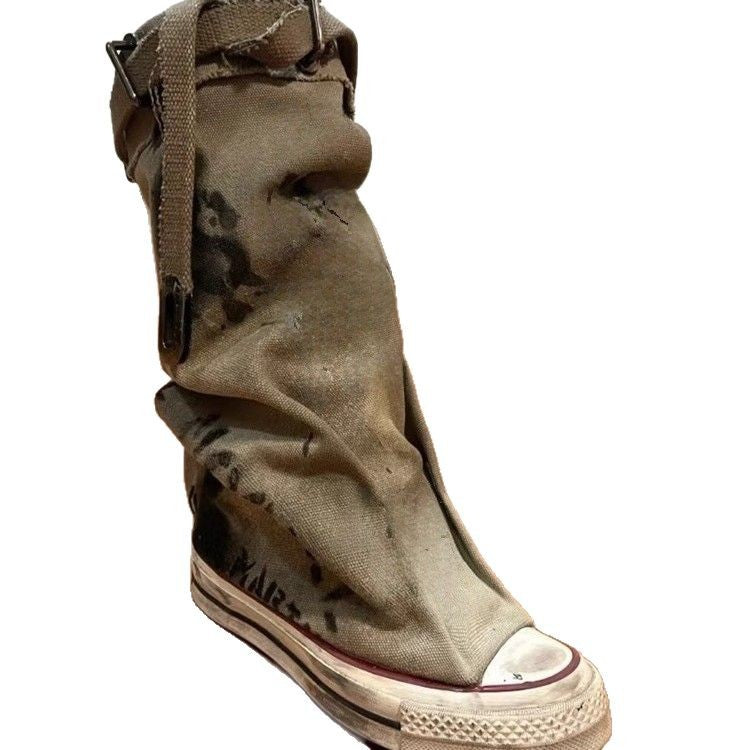 Damen Slouchy Canvas-High-Top Sneaker-Stiefel mit Gurt und Graffiti-Print Shop Nory
