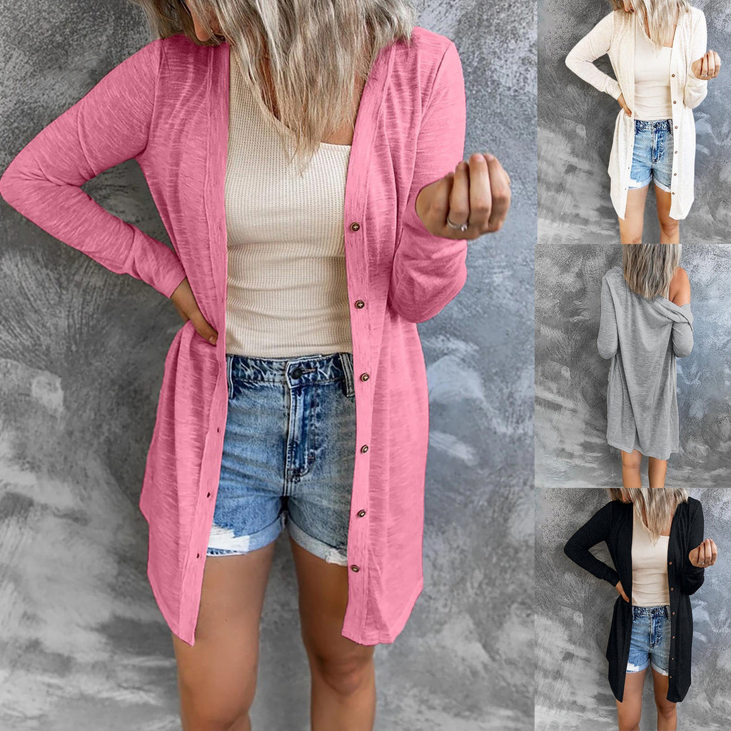 Damen Lange Strickjacke mit Knopfleiste und lässigem Schnitt