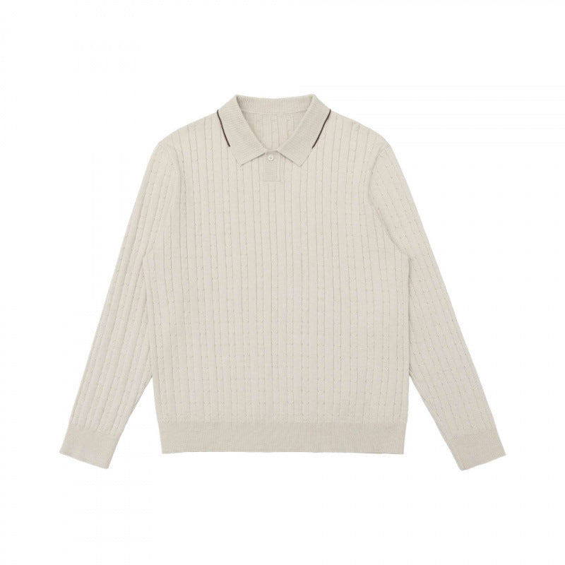 Herren Polokragen-Strickpullover mit Zopfmuster und feiner Knopfleiste Shop Nory