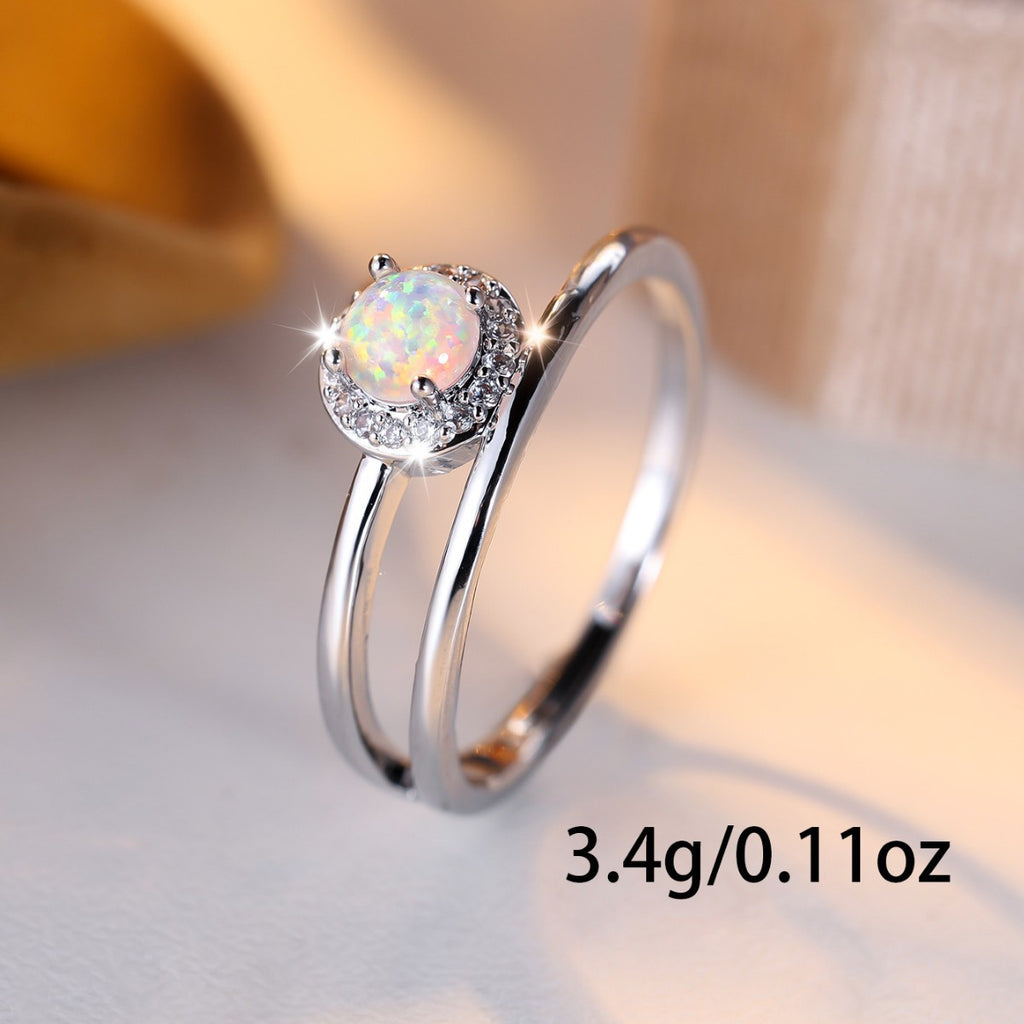 Damen Ring mit funkelndem Opal und Zirkoniakreis Shop Nory