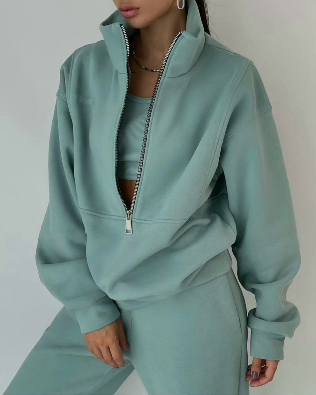 Damen Lässiger Oversized-Hoodie und Jogginghose Set mit Praktischem Reißverschluss