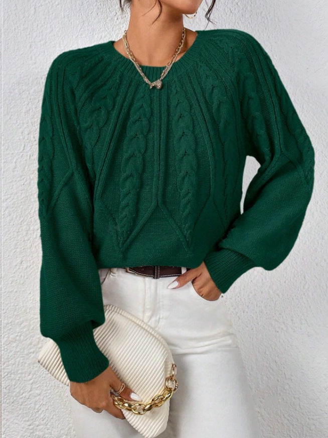 Damen nan kurzer Zopfmuster-Strickpullover mit Ballonärmeln und geripptem Saum Shop Nory