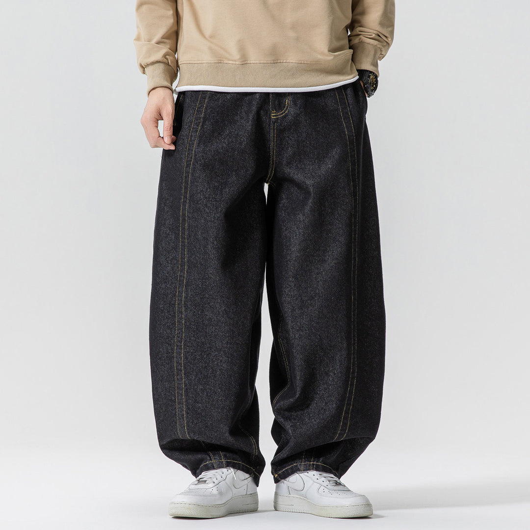 Herren Baggy-Denim-Hose mit extra weitem Bein, tiefem Schritt und sichtbaren Kontrastnähten Shop Nory