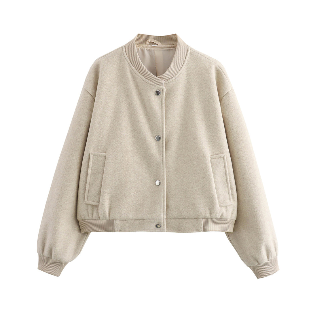 Damen Cropped-Bomberjacke im Boxy-Schnitt mit Druckknopfleiste und Eingrifftaschen Shop Nory