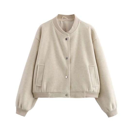 Damen Cropped-Bomberjacke im Boxy-Schnitt mit Druckknopfleiste und Eingrifftaschen Shop Nory