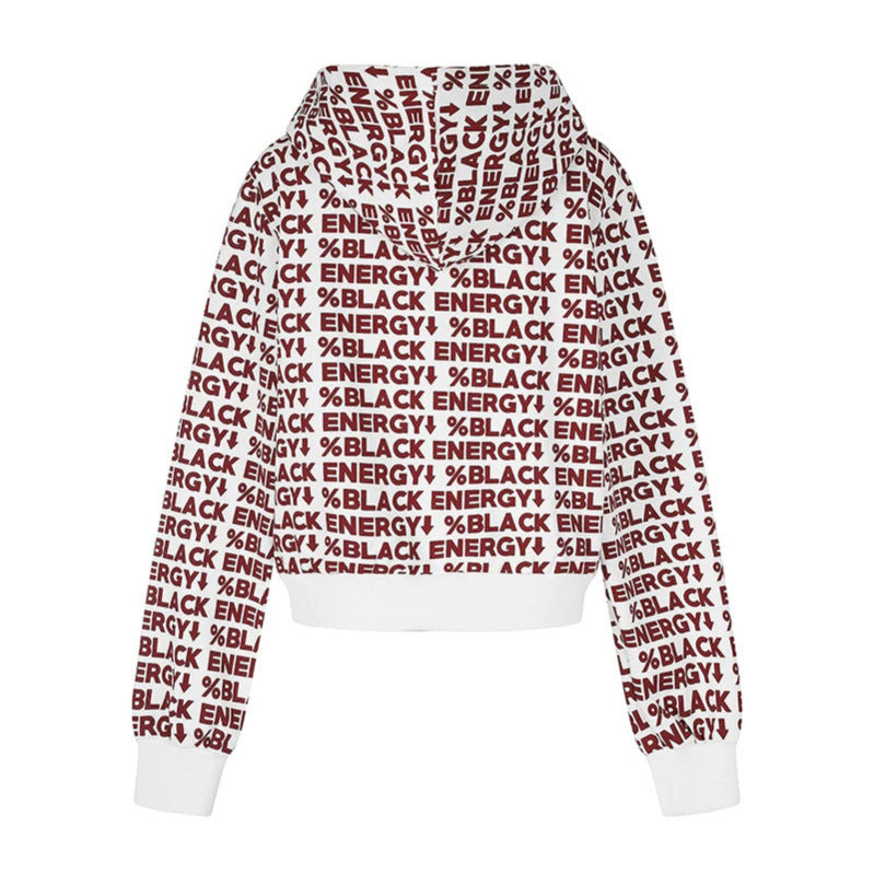 Damen kurze Zip-Kapuzenjacke mit Allover-Logoprint und elastischem Rippenbund Shop Nory