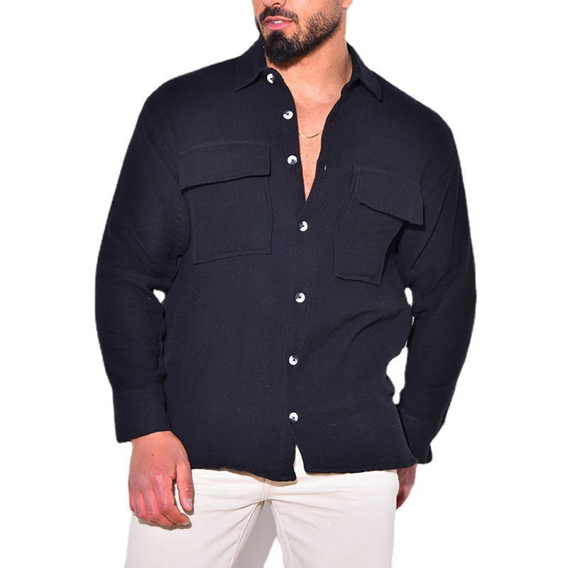 Herren Leichtes Leinenhemd mit Brusttaschen und durchgehender Knopfleiste Shop Nory