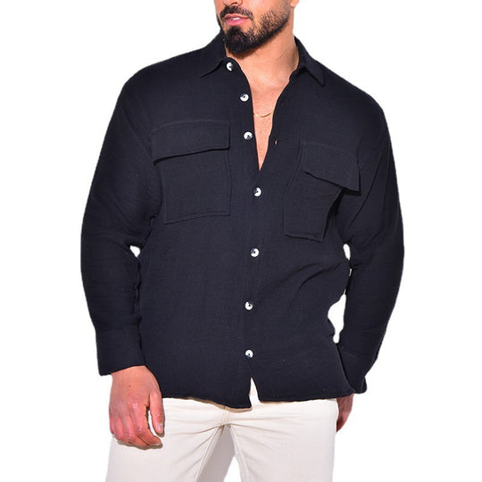 Herren Leichtes Leinenhemd mit Brusttaschen und durchgehender Knopfleiste Shop Nory