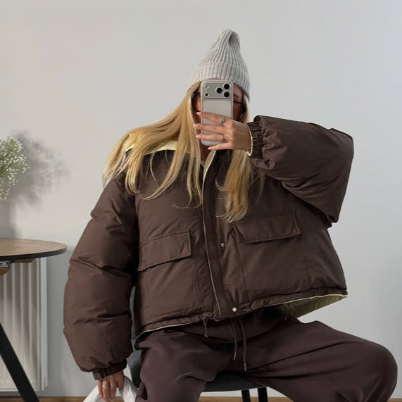Damen Kurze Oversize Steppjacke mit hohem Kragen und wattierter Fütterung Shop Nory