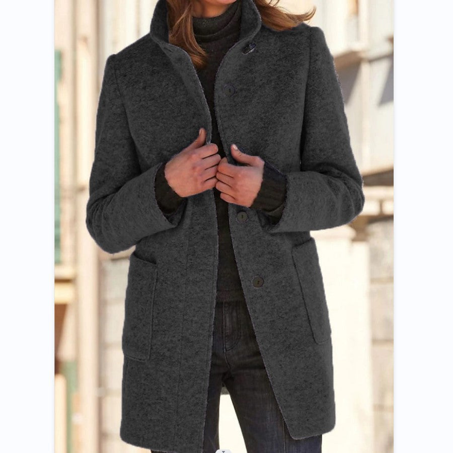Damen Midilanger Wollmix-Mantel mit Stehkragen und aufgesetzten Taschen Shop Nory