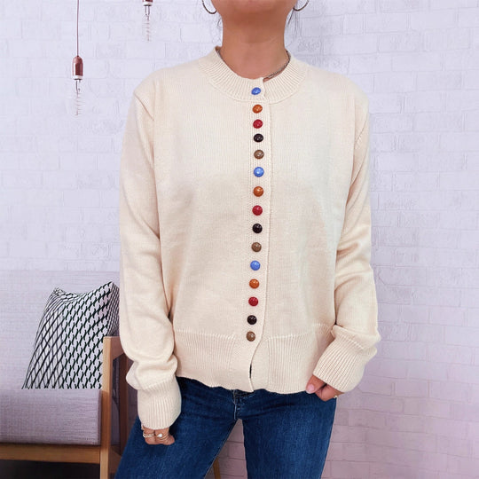 Damen stilvolle Strickjacke mit bunten Knöpfen