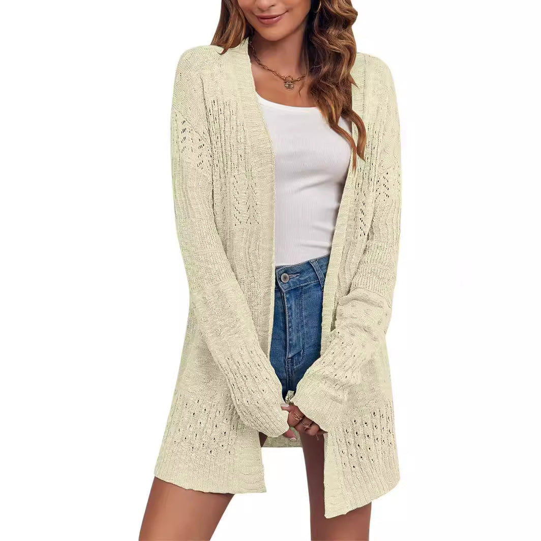 Damen Offener Strickcardigan mit Ajourmuster und lässiger Longline-Silhouette Shop Nory