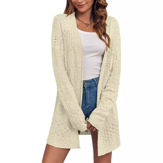 Damen Offener Strickcardigan mit Ajourmuster und lässiger Longline-Silhouette Shop Nory