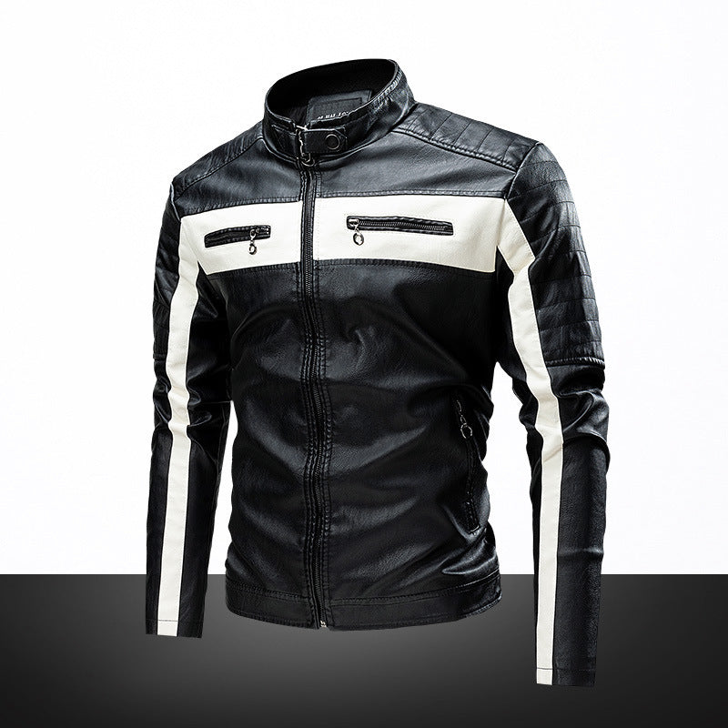 Herren Slim-Fit Bikerjacke im Retro‑Racing‑Look mit Stehkragen und gesteppter Schulterpartie Shop Nory