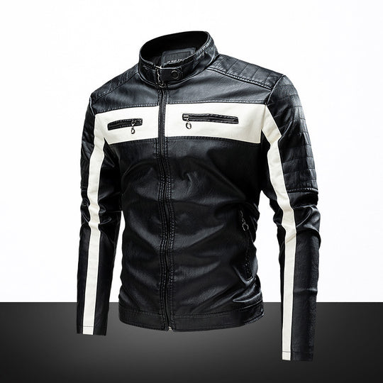 Herren Slim-Fit Bikerjacke im Retro‑Racing‑Look mit Stehkragen und gesteppter Schulterpartie Shop Nory