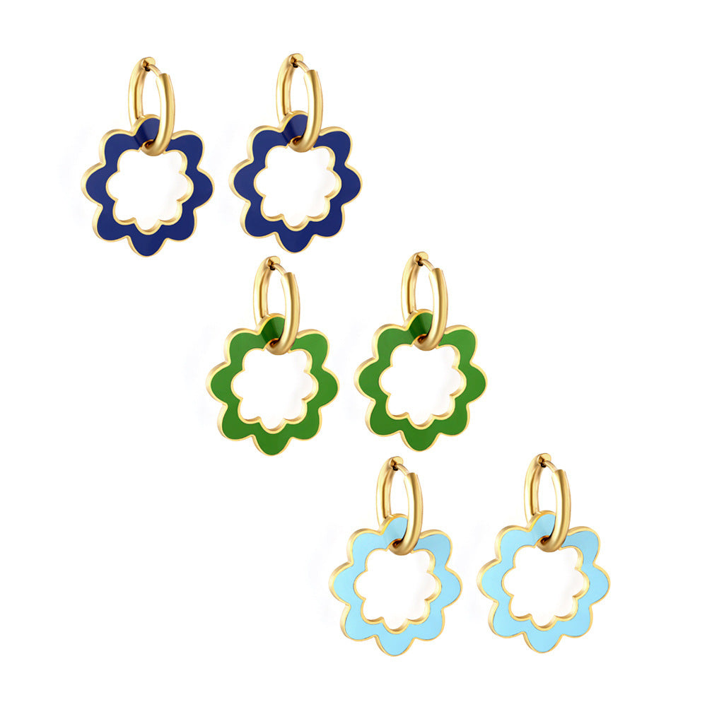 Damen Hängende Ohrringe im floralen Design mit goldfarbener Umrandung Shop Nory