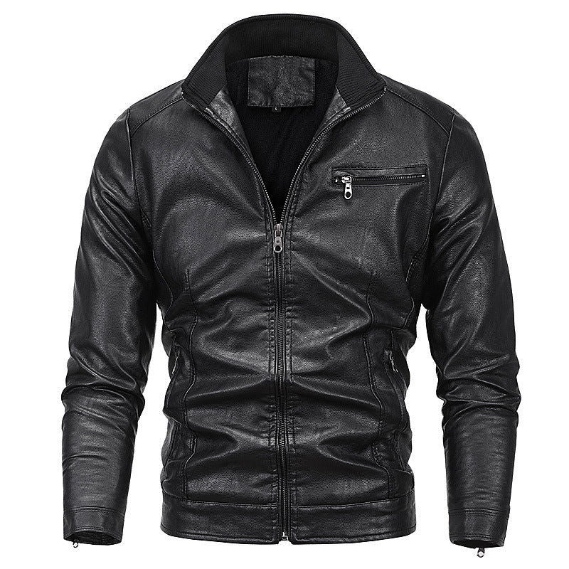 Herren schlanker Kunstleder‑Moto‑Blouson mit Stehkragen und Reißverschluss Shop Nory