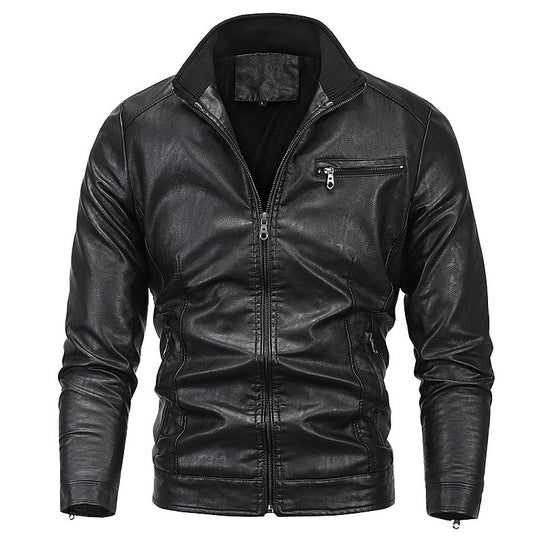 Herren schlanker Kunstleder‑Moto‑Blouson mit Stehkragen und Reißverschluss Shop Nory