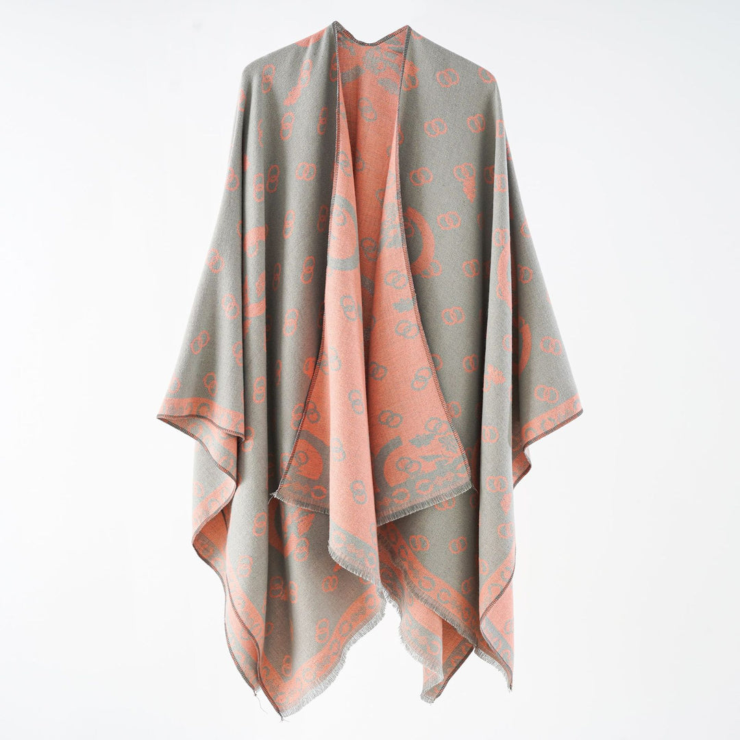 Damen Wendbarer Jacquard-Überwurf mit Fransen und großzügiger Wrap-Silhouette Shop Nory