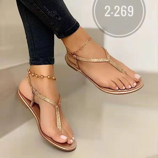 Damen Strassverzierte Zehentrenner-Sandalen