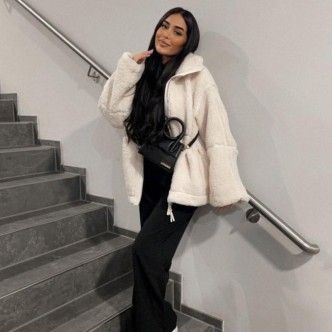 Damen Teddy-Fleecejacke mit Stehkragen Shop Nory