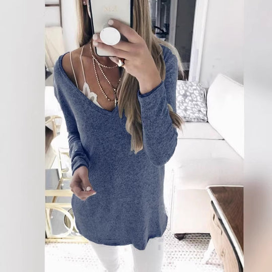 Damen feinstrick Tunika mit tiefem V-Ausschnitt und lässigem Oversized-Schnitt Shop Nory