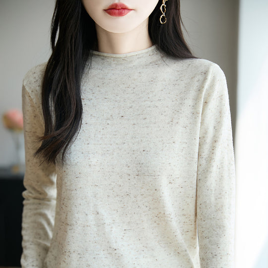 Damen Minimalistischer Nep-Strick-Longsleeve mit kurzem Stehkragen Shop Nory