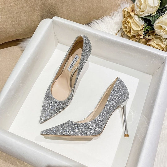 Damen Glitzer-Pumps mit spitzer Zehenform und metallic Stiletto-Absatz Shop Nory