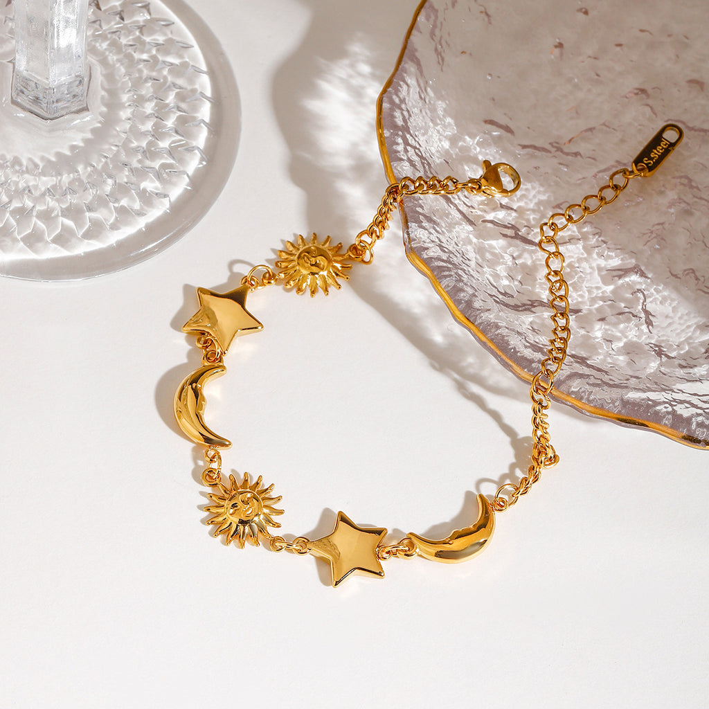 Damen elegante Fußkette mit Sonnenschein- und Mondanhängern Shop Nory