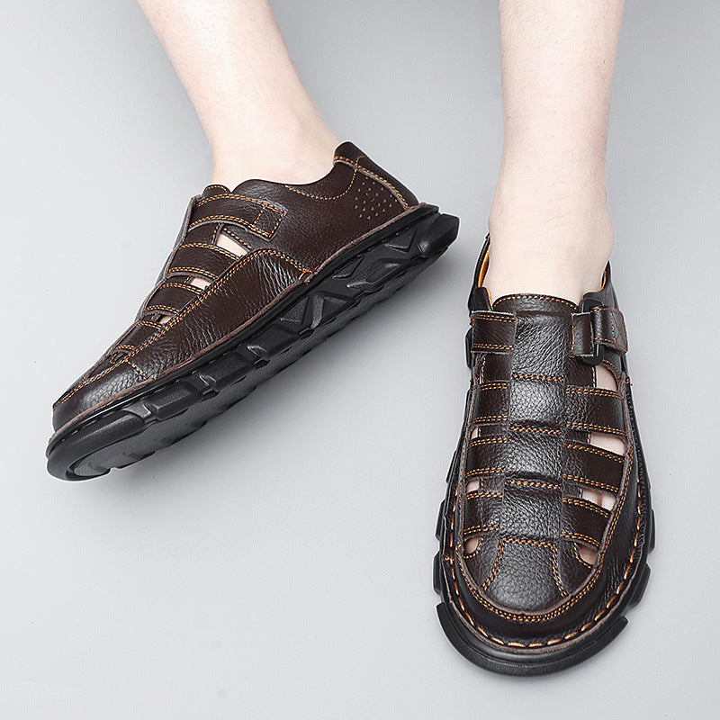 Herren offene Leder-Sandalen mit praktischem Klettverschluss und rutschfester Sohle