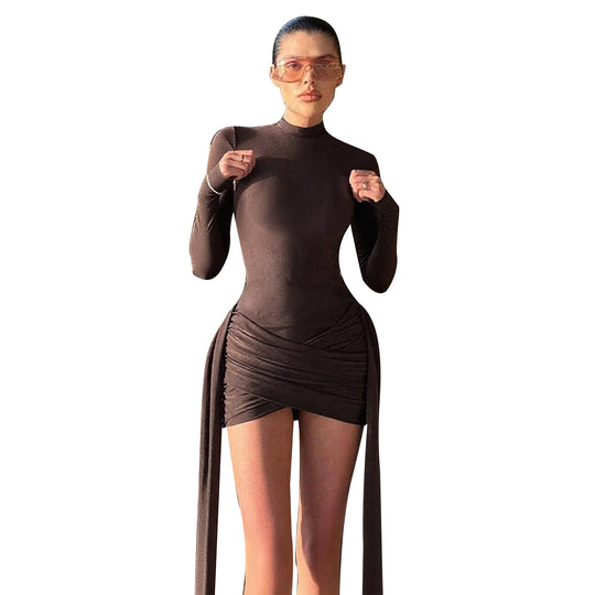 Damen Langärmeliges Wickel-Minikleid mit Drapierung und seitlichen Schleppern Shop Nory