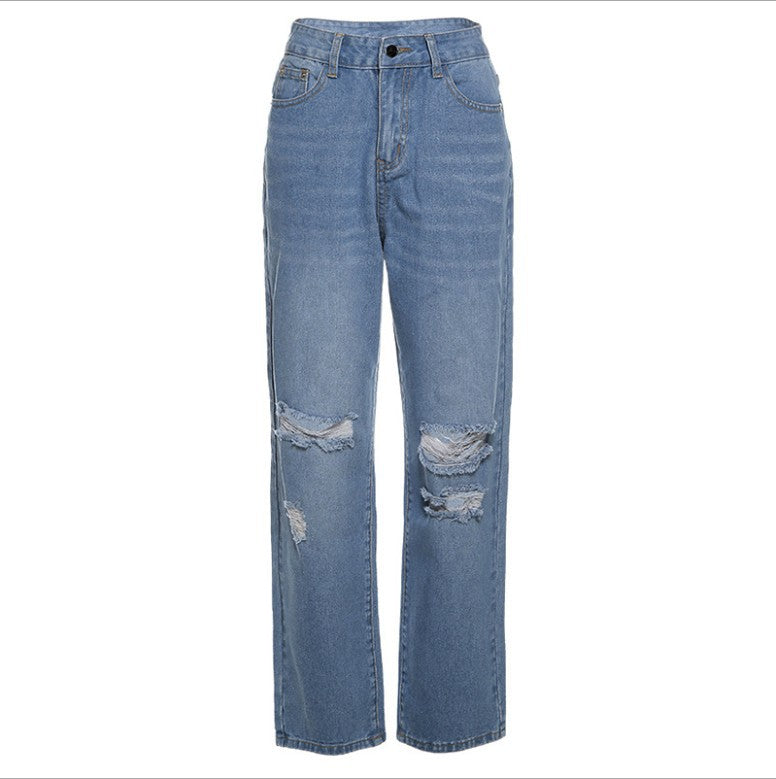 Damen lockere High-Waist Destroyed Jeans