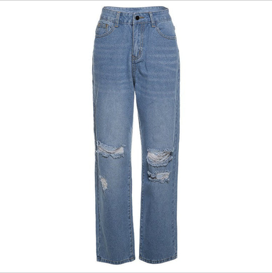 Damen lockere High-Waist Destroyed Jeans