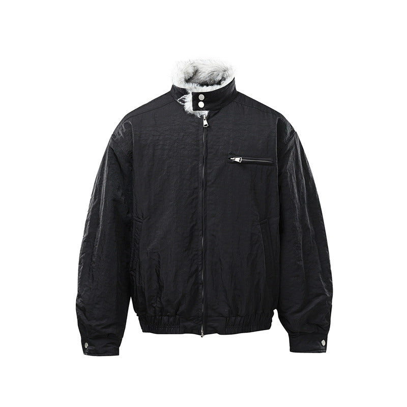 Herren Wattierte Bomberjacke mit hohem Teddykragen, verdecktem Reißverschluss und elastischem Saum Shop Nory